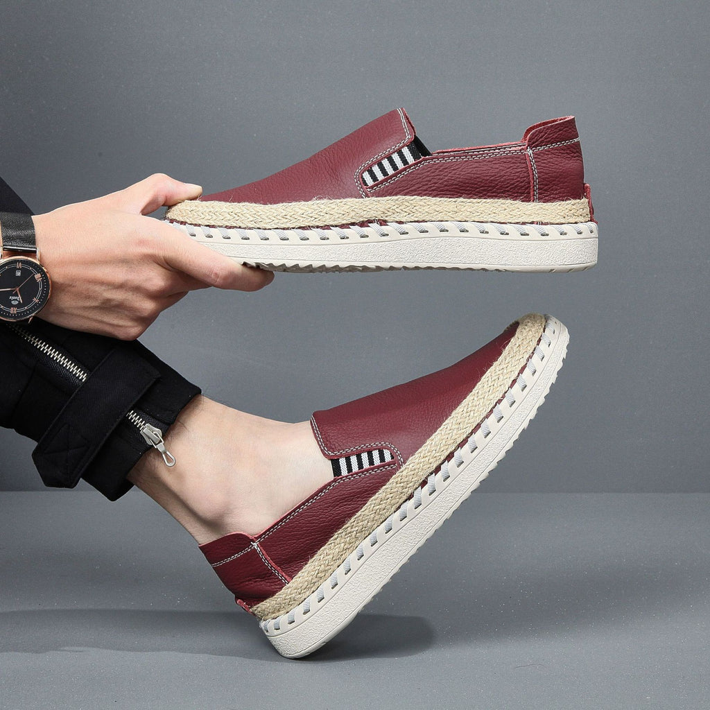 Chaussures de massage en cuir faites à la main, cousues, bout en cuir de vachette, décontractées, style pêcheur, chaussures pour hommes à enfiler.