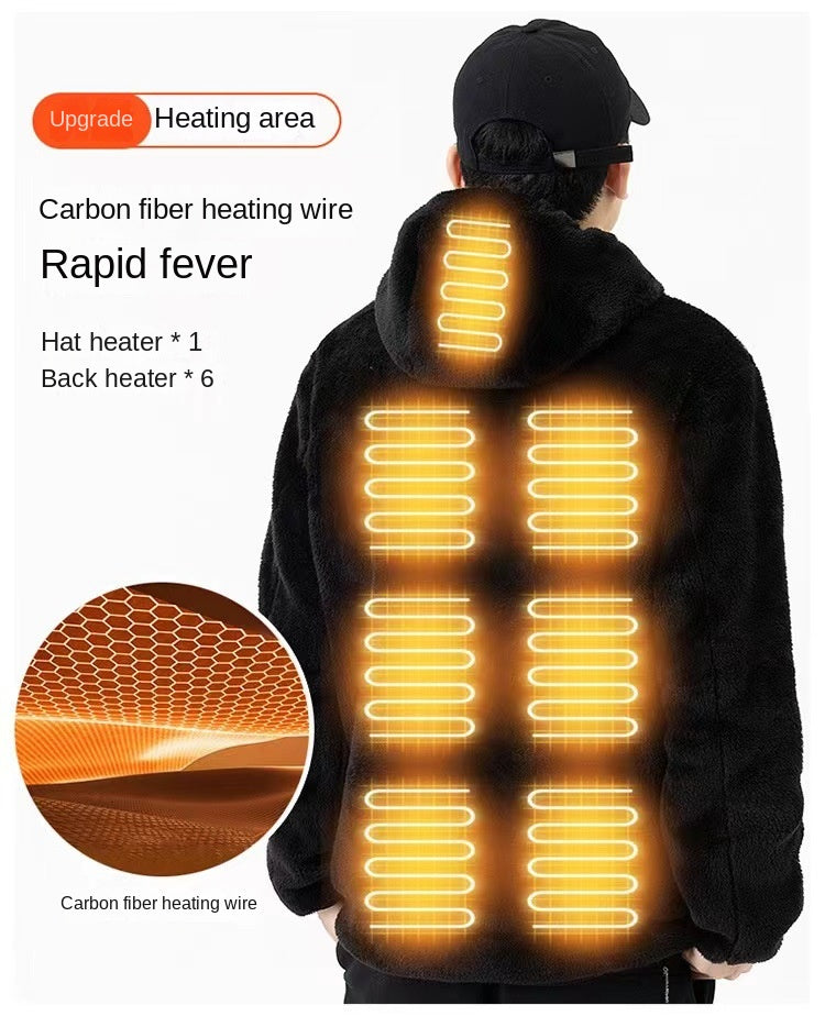 Sweat à capuche chauffant intelligent USB pour hommes et femmes, pull polaire décontracté et chaud