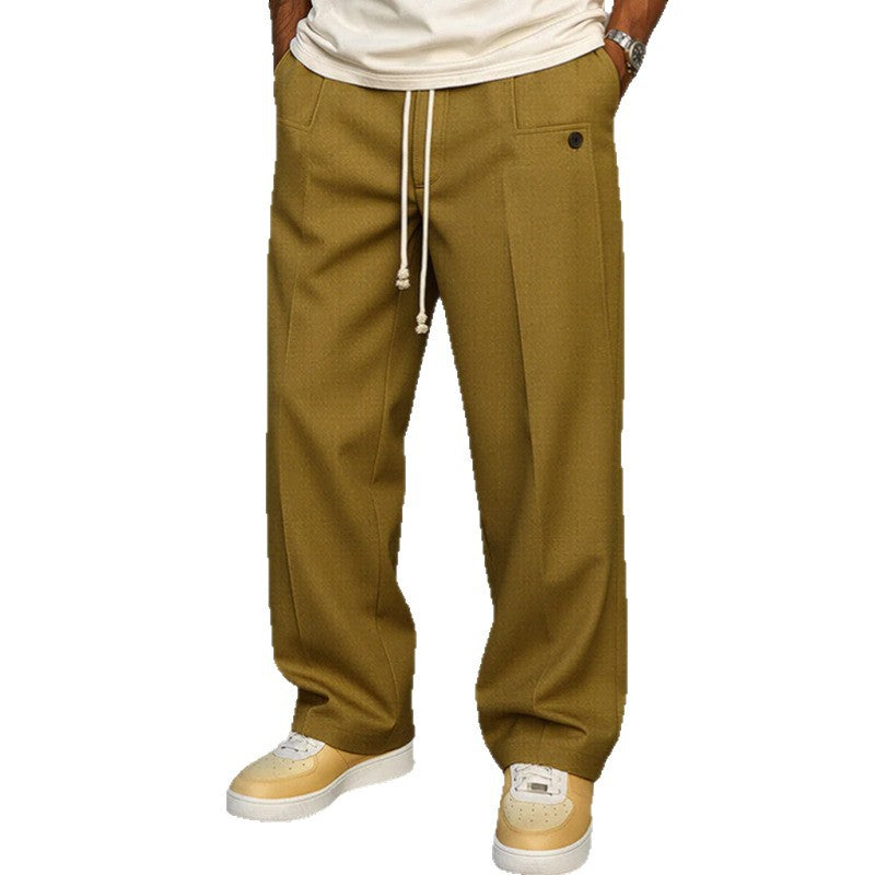 Pantalon de costume décontracté pour homme, coupe droite ample
