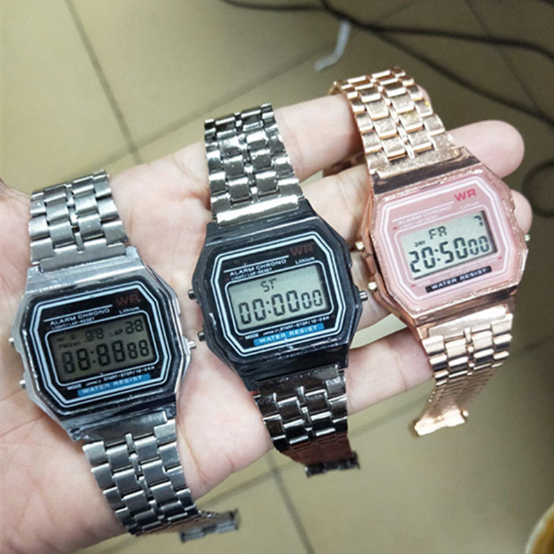 Sports children's electronic steel strip night light alarm clock steel strip watch multi-color electronic watch