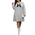 Robe En Maille Tissée Grande Taille Femme Rayée Couleur Bloc Nœud Lacets Détail Crochet Robe