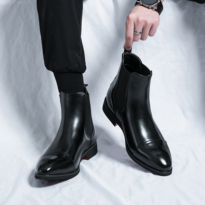 Bottes homme à bout pointu, chaussures montantes en cuir, semelles rouges, style Martin, décontractées britannique