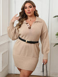 Robe moulante à col roulé pour femme grande taille, en maille tricotée à fleurs faites à la main
