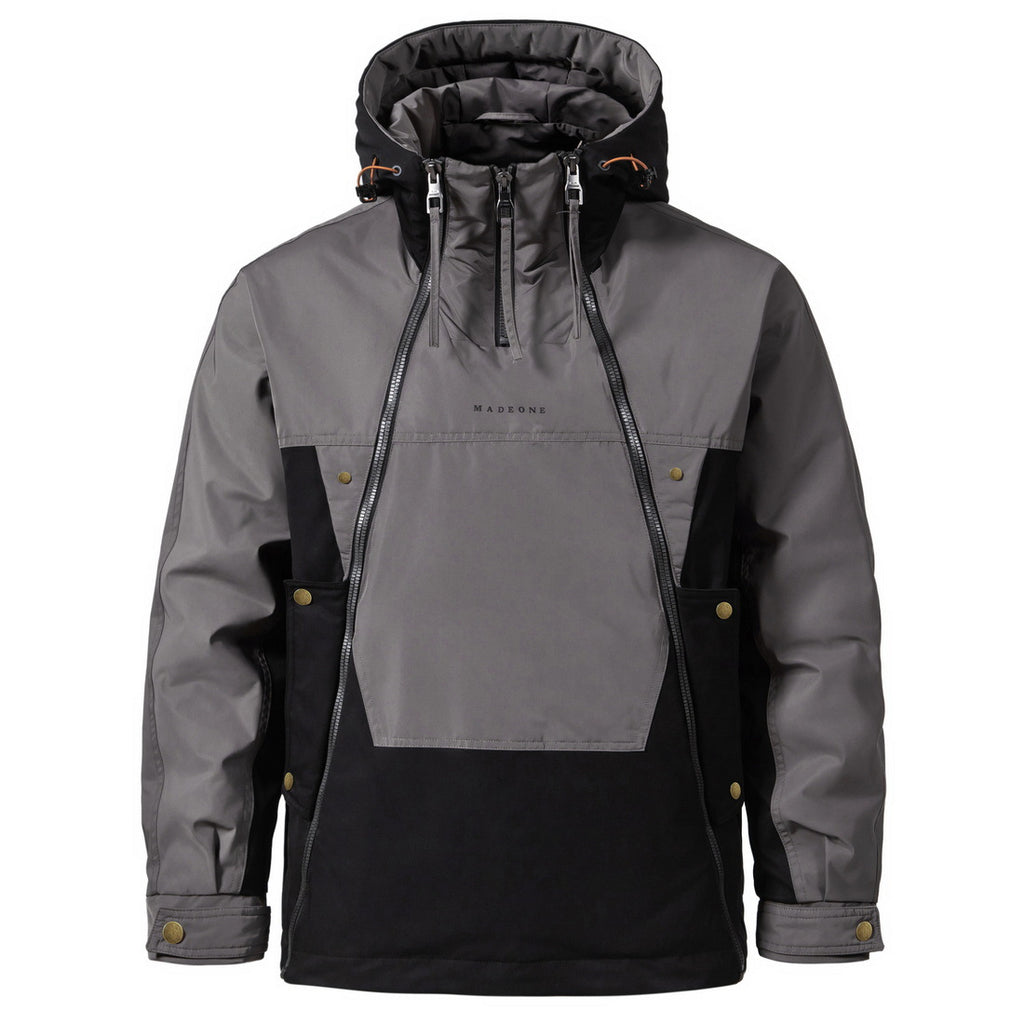 Veste décontractée en coton pour hommes avec double fermeture éclair fonctionnelle