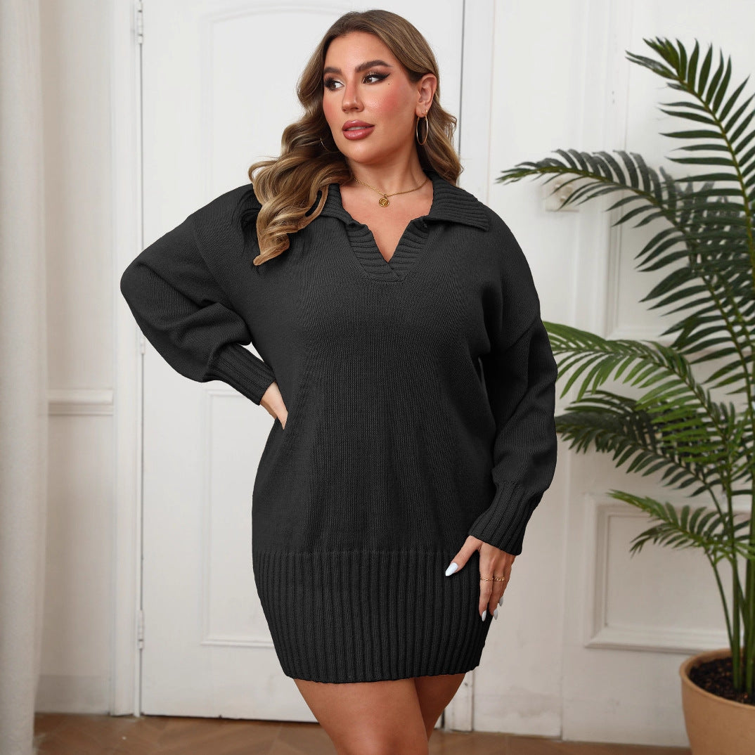 Plus Size Women's Polo Neck Bodycon Knit Dress