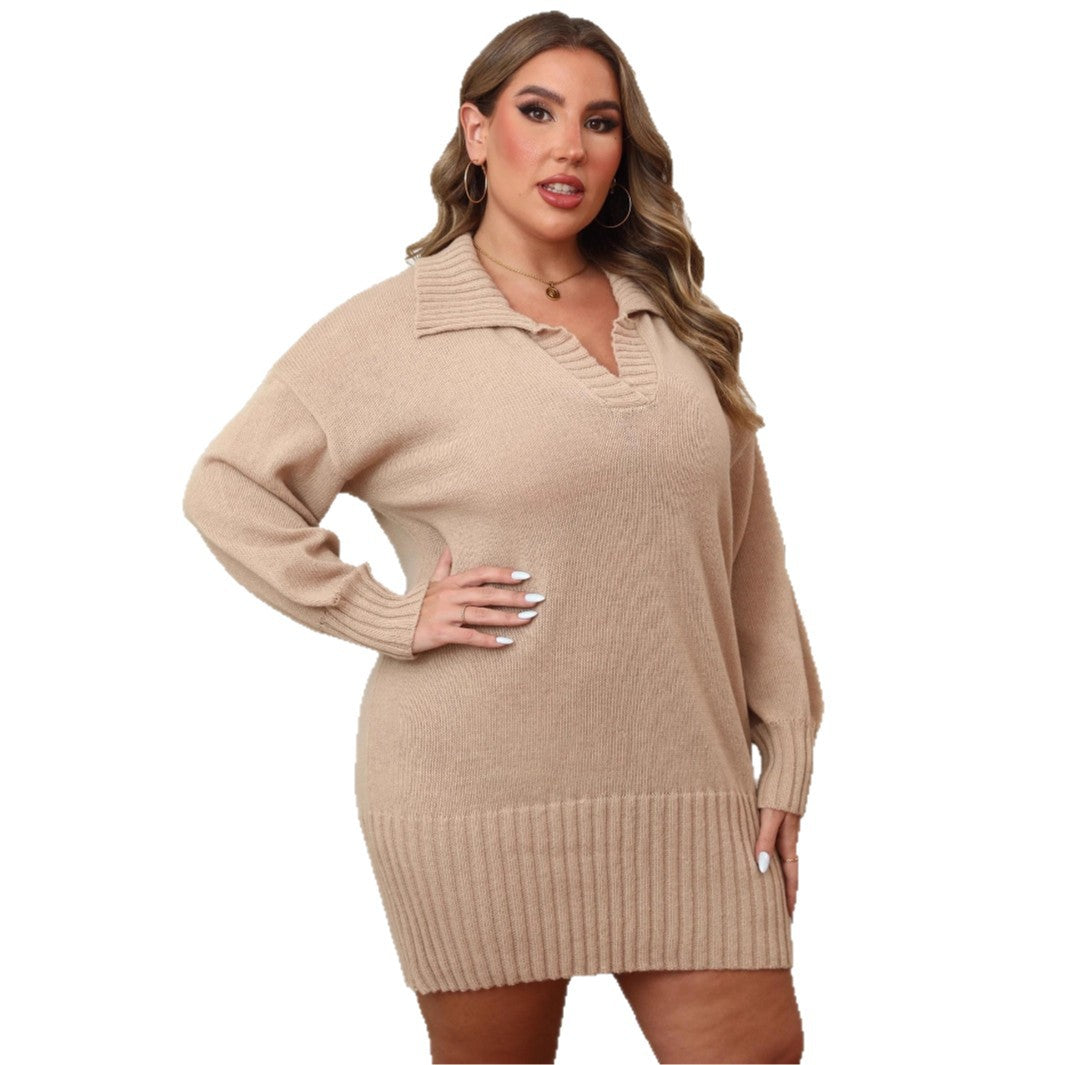 Plus Size Women's Polo Neck Bodycon Knit Dress