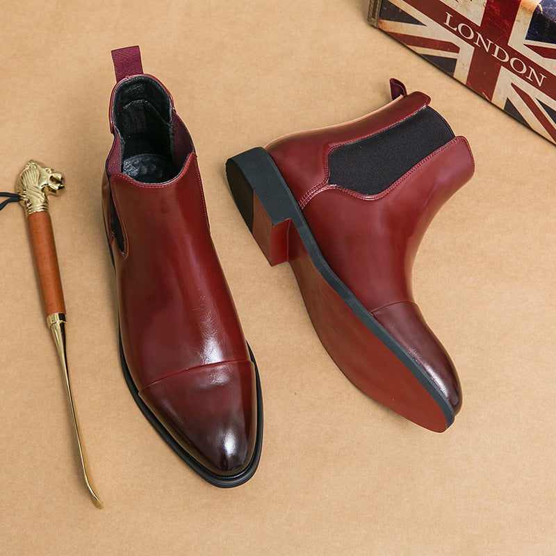 Bottes homme à bout pointu, chaussures montantes en cuir, semelles rouges, style Martin, décontractées britannique