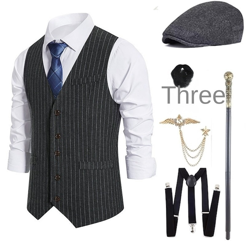 Gatsby Style Stripe Single Breasted Vest for Men Casual Suit Vest Plus Size