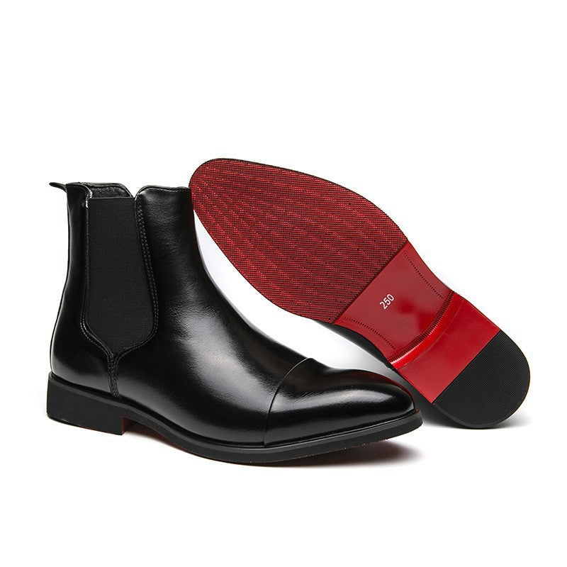 Bottes homme à bout pointu, chaussures montantes en cuir, semelles rouges, style Martin, décontractées britannique