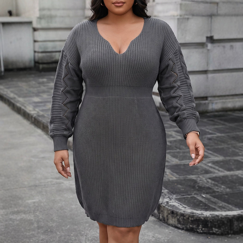 Chic Oversized Women's Knit Dress with V-Neck