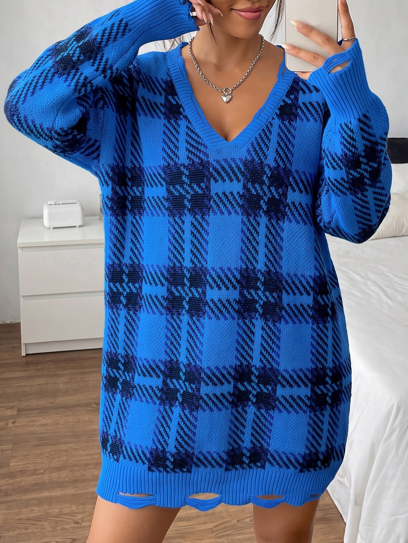 Robe chic avec motif écossais color-block, robe pull en grosse maille