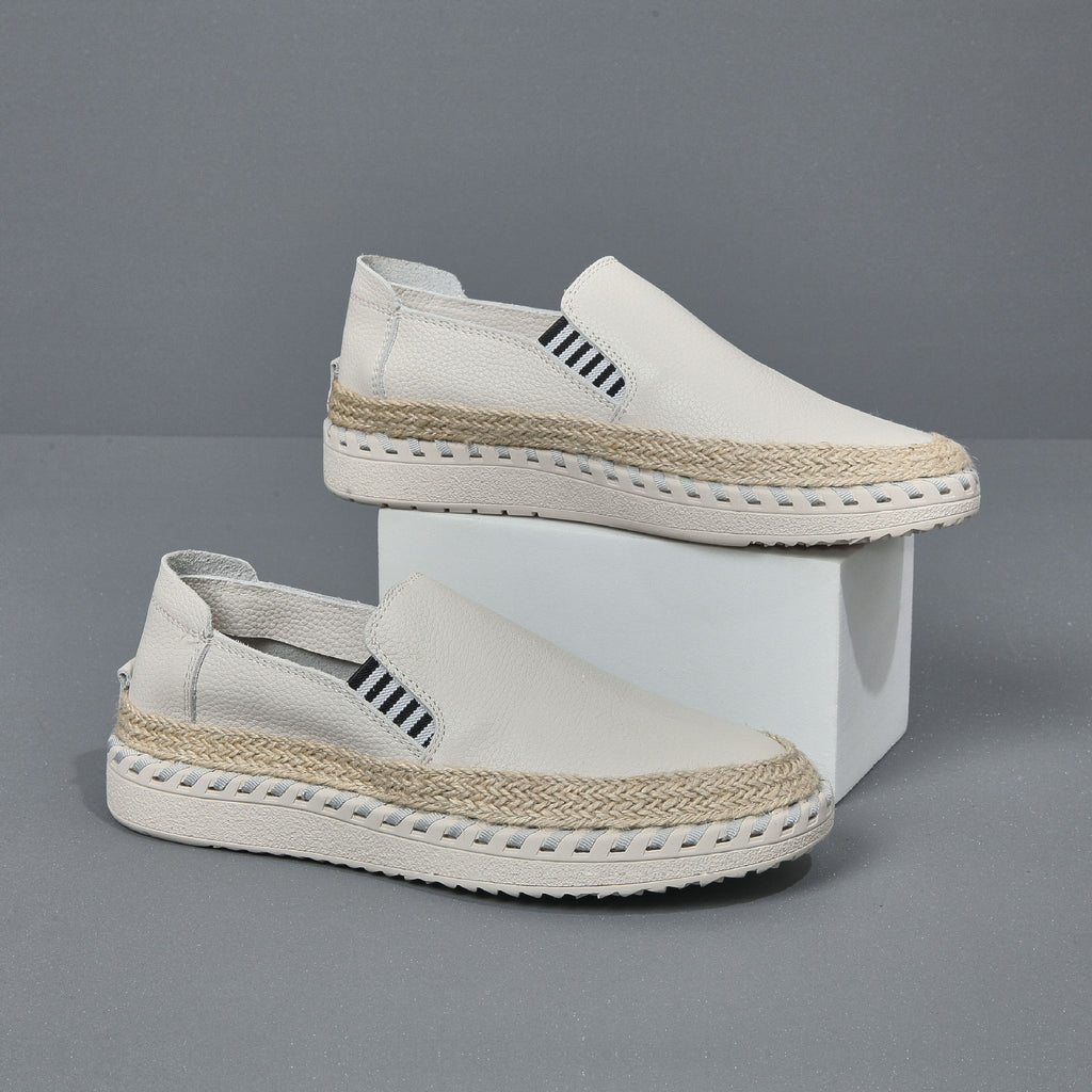 Chaussures de massage en cuir faites à la main, cousues, bout en cuir de vachette, décontractées, style pêcheur, chaussures pour hommes à enfiler.