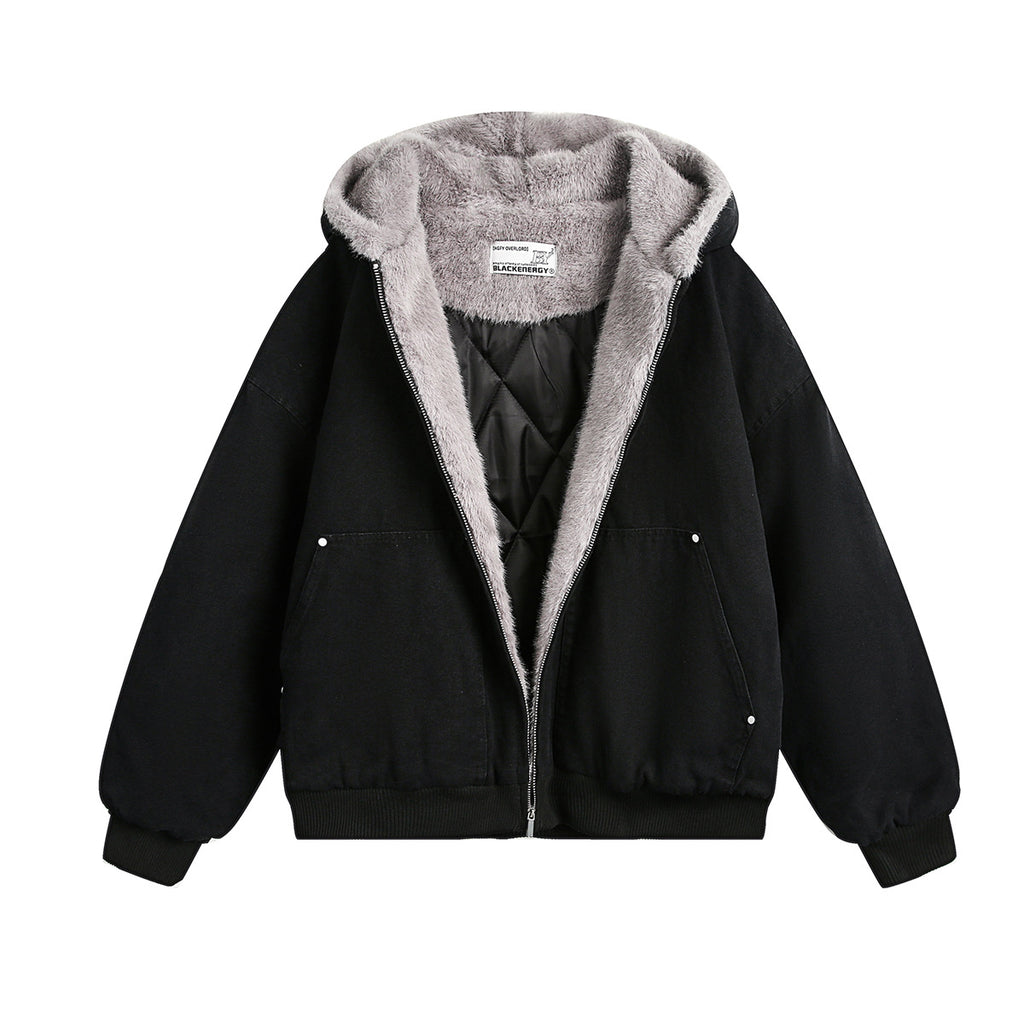 Veste à capuche en coton à col fourré pour hommes et femmes