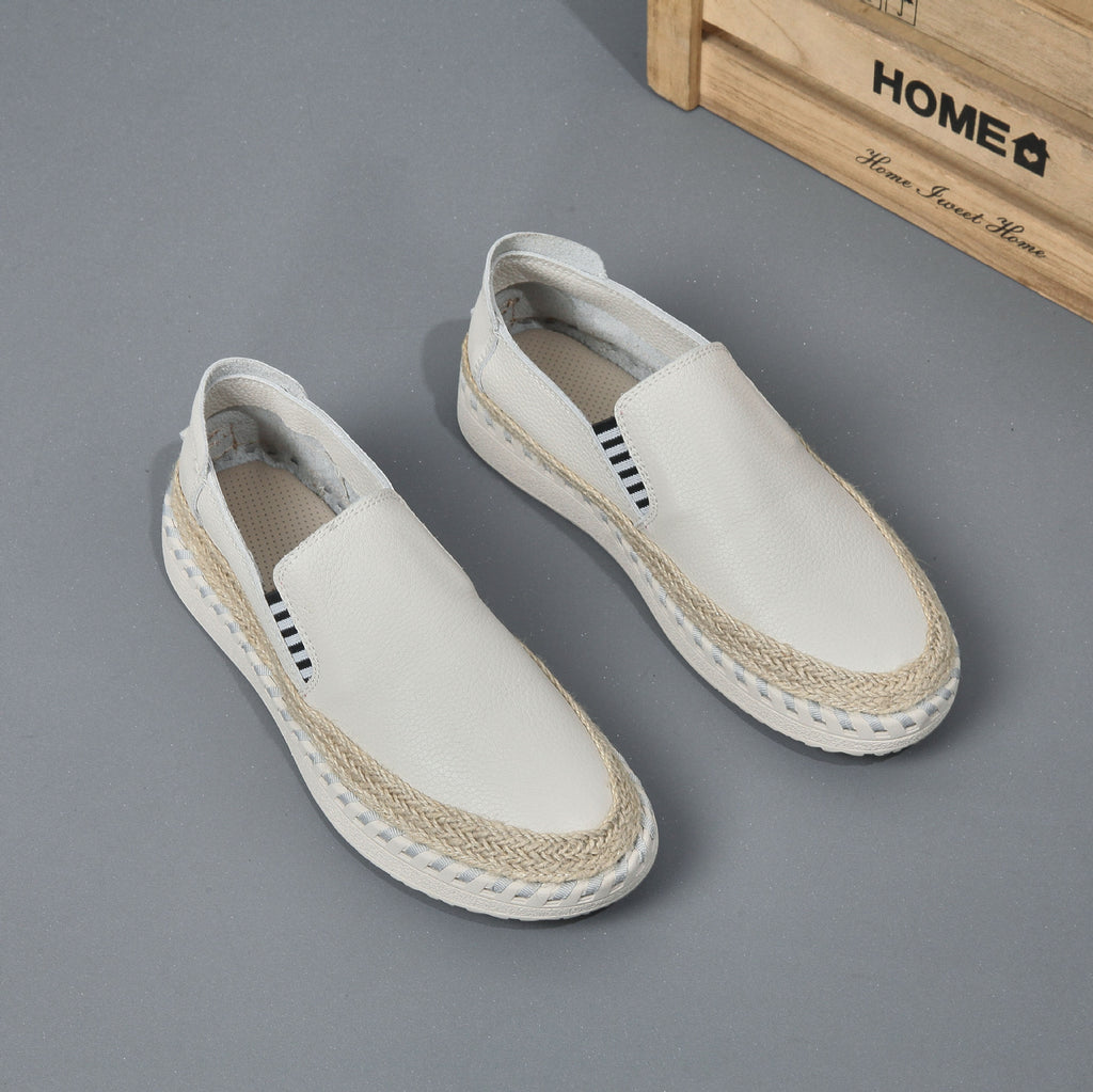 Chaussures de massage en cuir faites à la main, cousues, bout en cuir de vachette, décontractées, style pêcheur, chaussures pour hommes à enfiler.