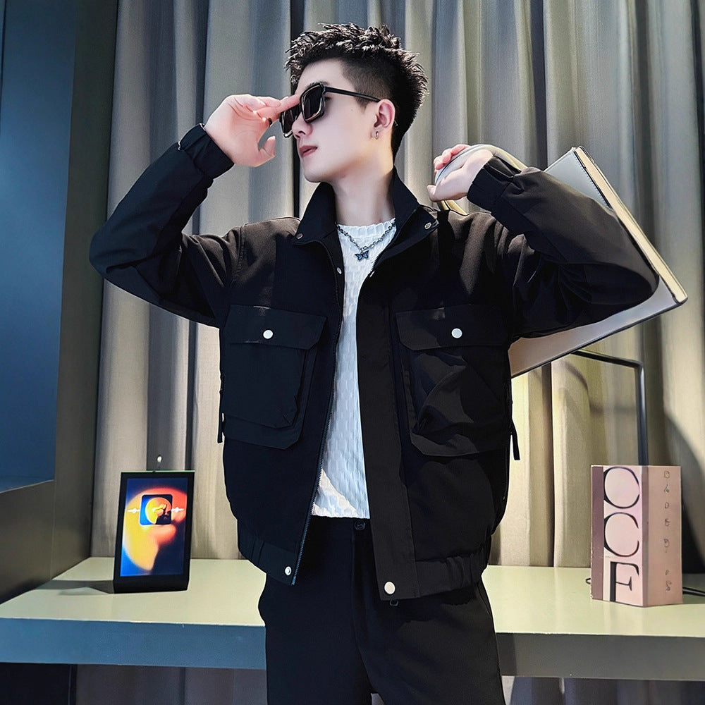 Casual Streetwear Stand-Up Collar Jacket for Men