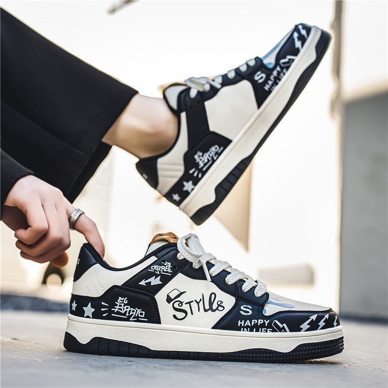 Chaussures basses à lacets pour hommes, version coréenne, chaussures d'étudiant tendance à blocs de couleurs, chaussures de skate décontractées d'extérieur de niche