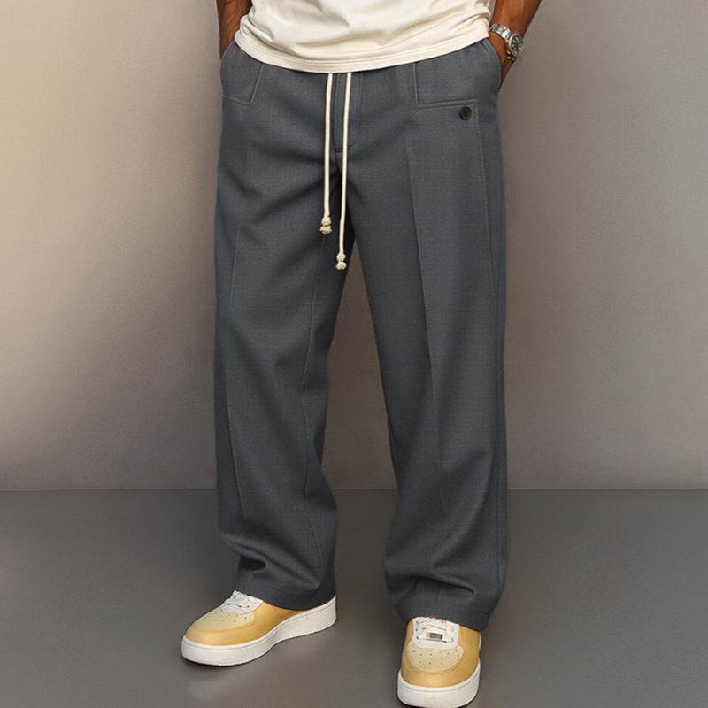 Pantalon de costume décontracté pour homme, coupe droite ample
