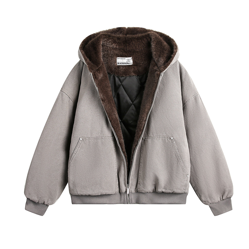 Veste à capuche en coton à col fourré pour hommes et femmes