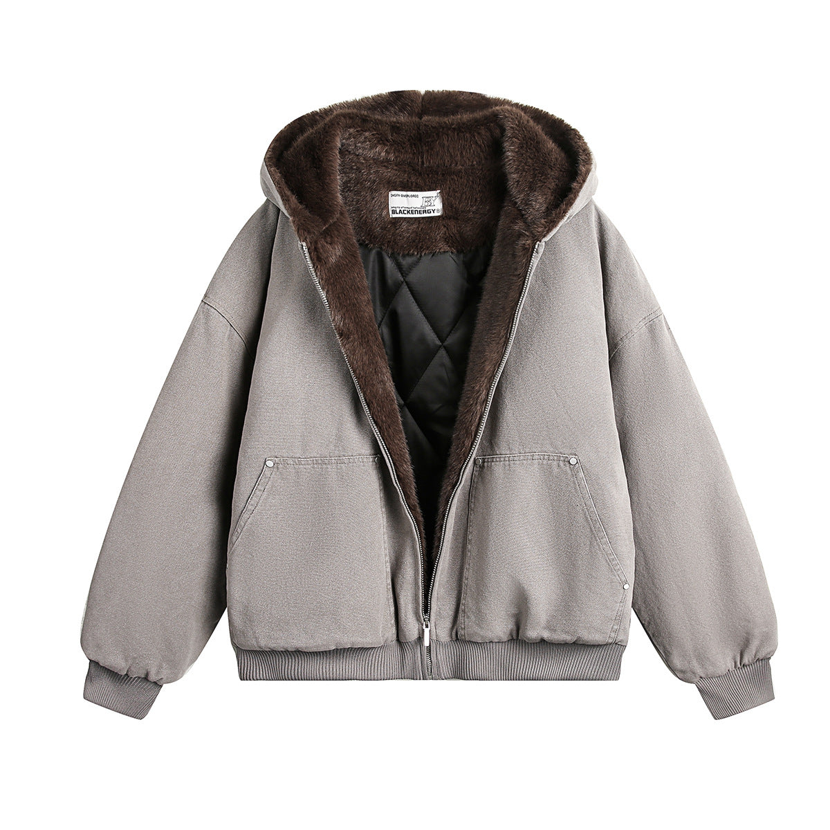 Haired collar hooded cotton jacket for men and women