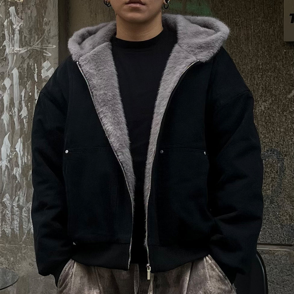 Veste à capuche en coton à col fourré pour hommes et femmes
