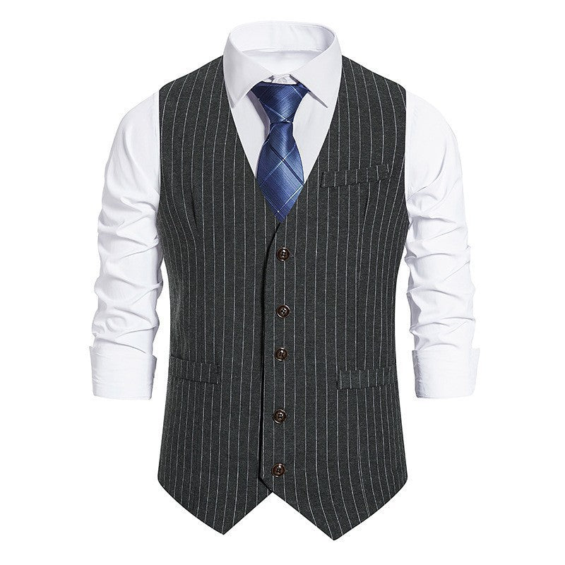 Gilet Homme Simple Boutonnage Rayé Style Gatsby Gilet de Costume Décontracté Grande Taille