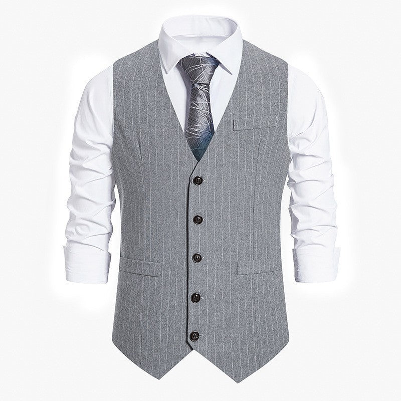 Gilet Homme Simple Boutonnage Rayé Style Gatsby Gilet de Costume Décontracté Grande Taille