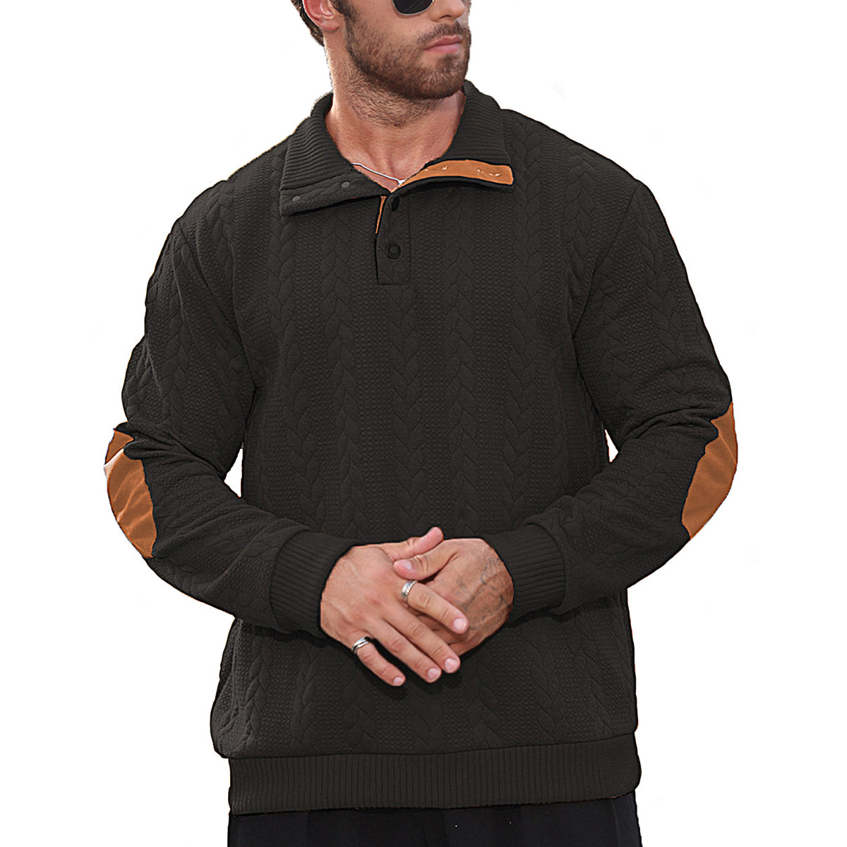 Long sleeved embroidered pullover sweater for men
