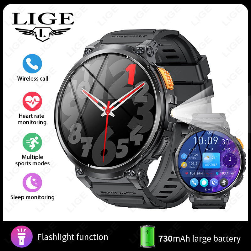 Montre connectée K66 Sports de plein air avec lampe de poche pour homme